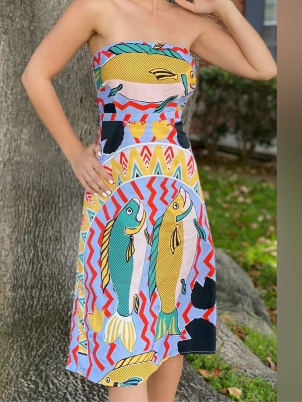 Anthropologie Eva Franco Wild Fish Strapless Dress LP